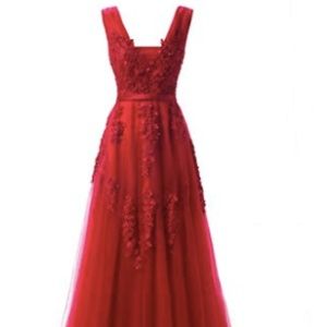 Red lace formal gown